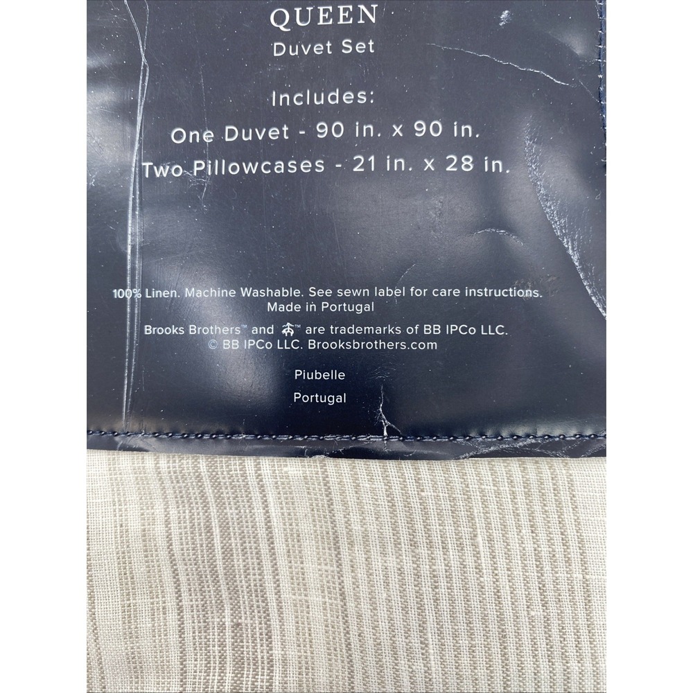 Brooks Brothers Duvet Set QUEEN Cream Beige Stripe 100% European Flax Linen - Picture 4 of 14
